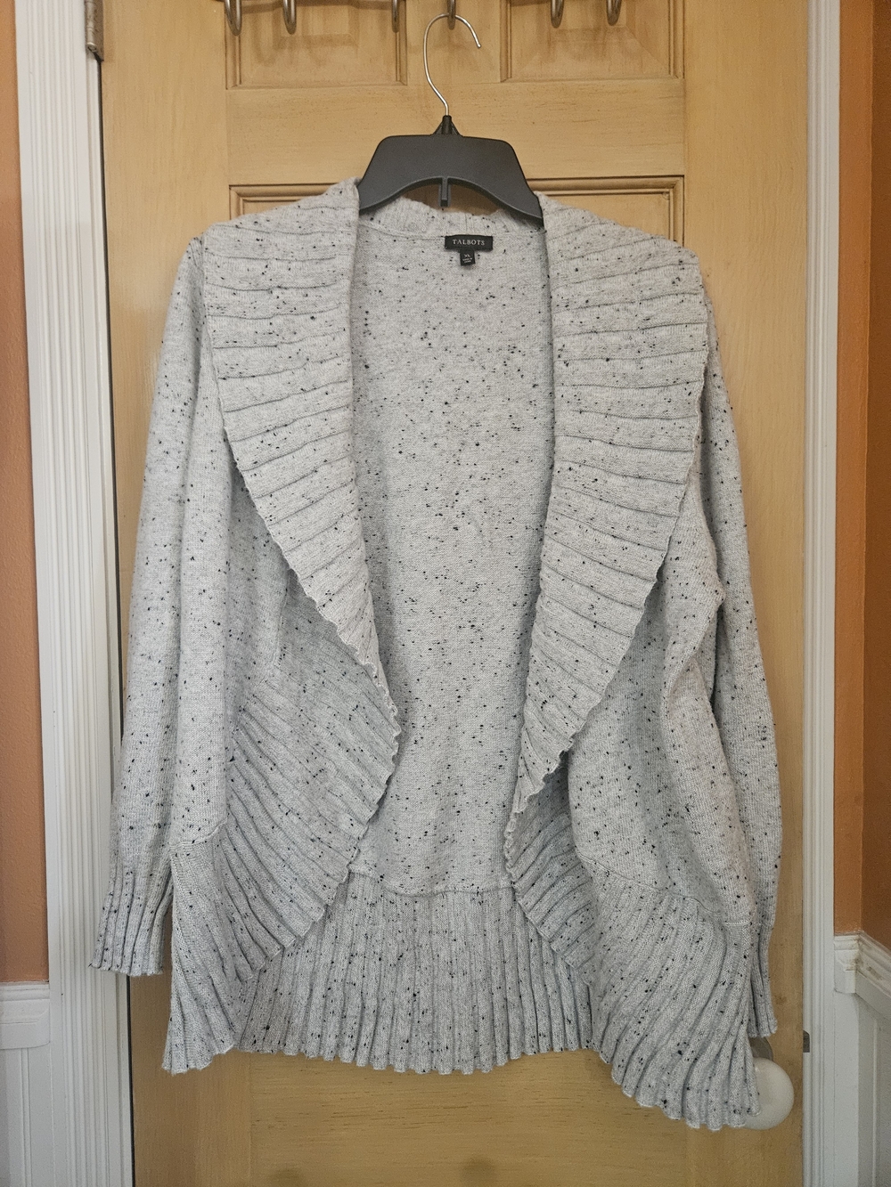 Talbots Gray Speckled Open-Front Ribbed Cardigan Sweater